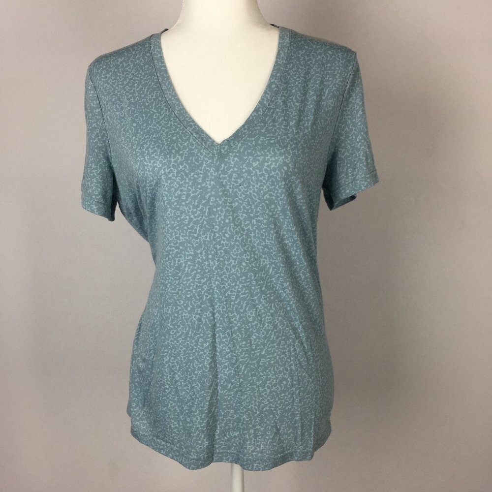 Adidas T-Shirt Short Sleeve V-Neck Blue Abstract